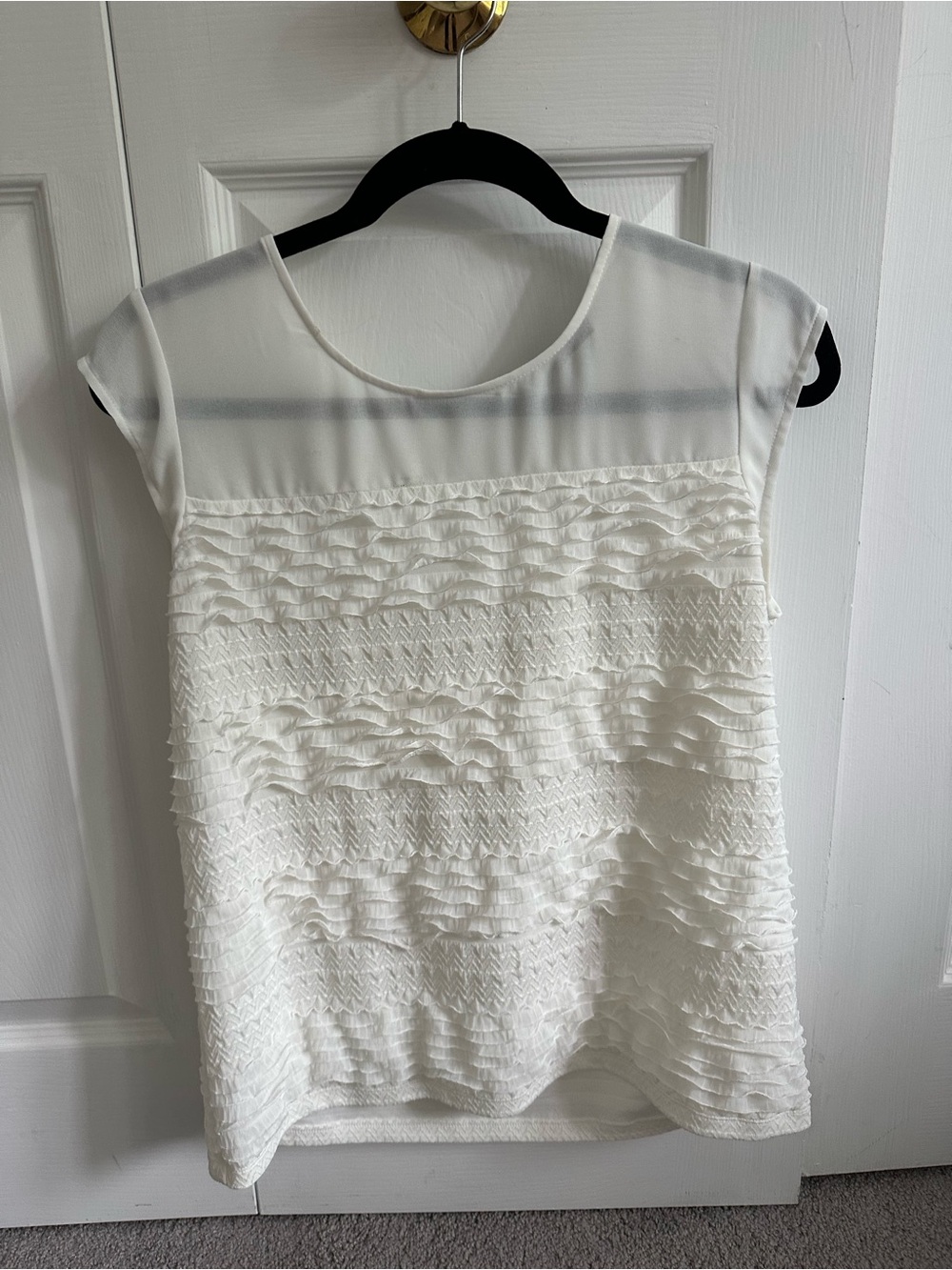 Karl Lagerfeld White Ruffled Sheer Yoke Blouse